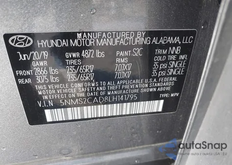 2020 Hyundai Santa Fe Se from USA, damaged, VIN 5NMS2CAD8LH141795